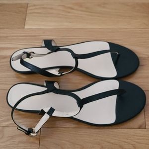 Nine West Black Flat Sandals with gold heel